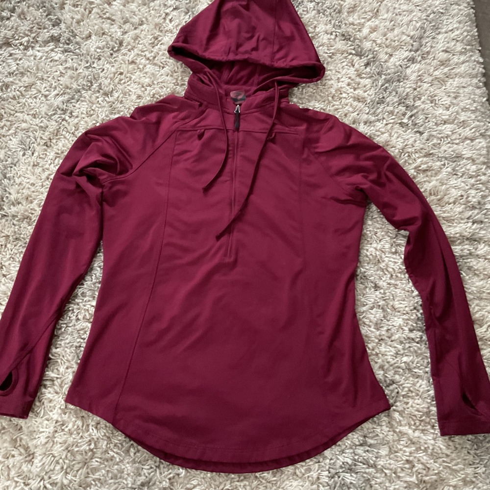 Storm‎ Creek Women's Burgundy Quarter Zip Hooded Athletic Pullover Top Size M